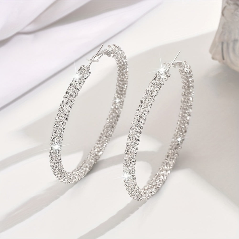 Hoop Earrings for Women - 925 Silver Crystal Hoop, Oversized Statement Pair - product detail view 4
