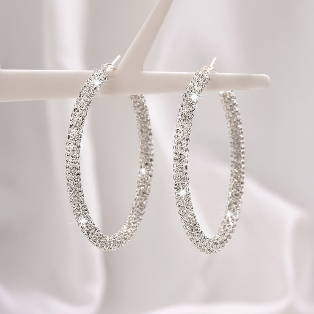 Hoop Earrings for Women - 925 Silver Crystal Hoop, Oversized Statement Pair - product detail view 5