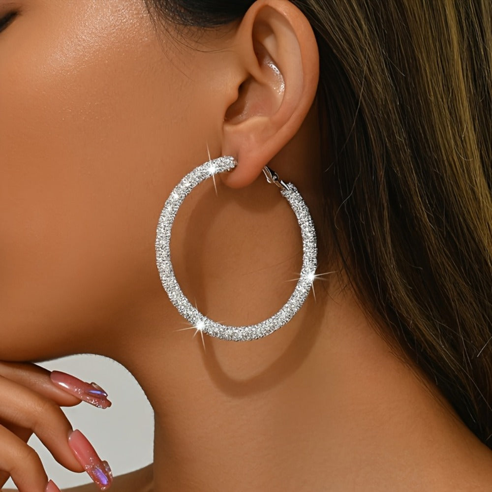 Hoop Earrings for Women - 925 Silver Crystal Hoop, Oversized Statement Pair - product detail view 6