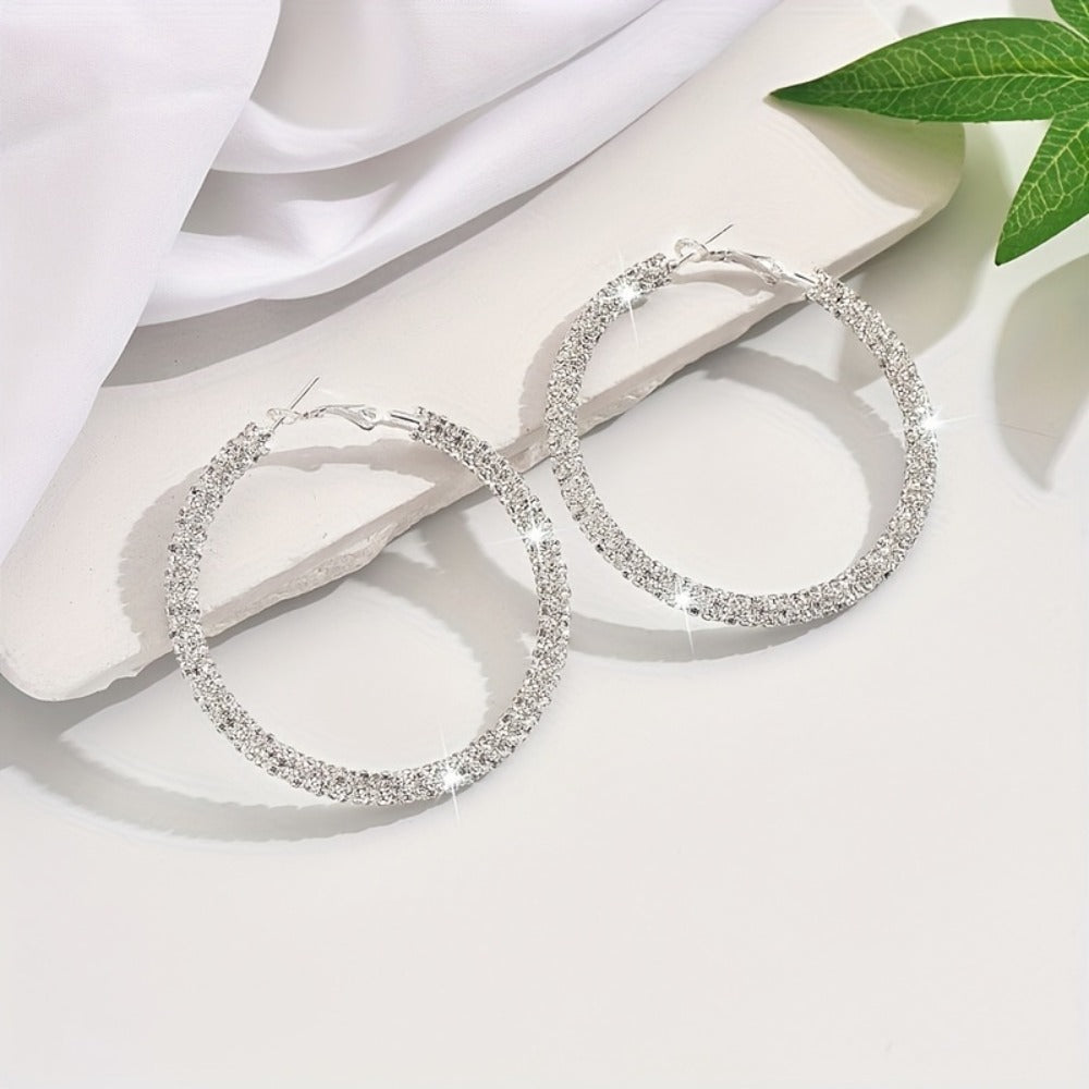 Hoop Earrings for Women - 925 Silver Crystal Hoop, Oversized Statement Pair - product detail view 7