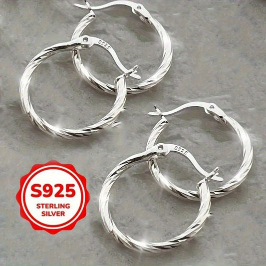 Hoop Earrings for Women - 925 Silver Geometric Twist Hoop, 2 Pairs - 925 silver detail