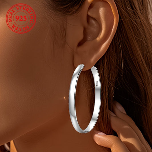 Hoop Earrings for Women - 925 Sterling Silver Large Plain Circle Geometric Statement for Elegant - main product view