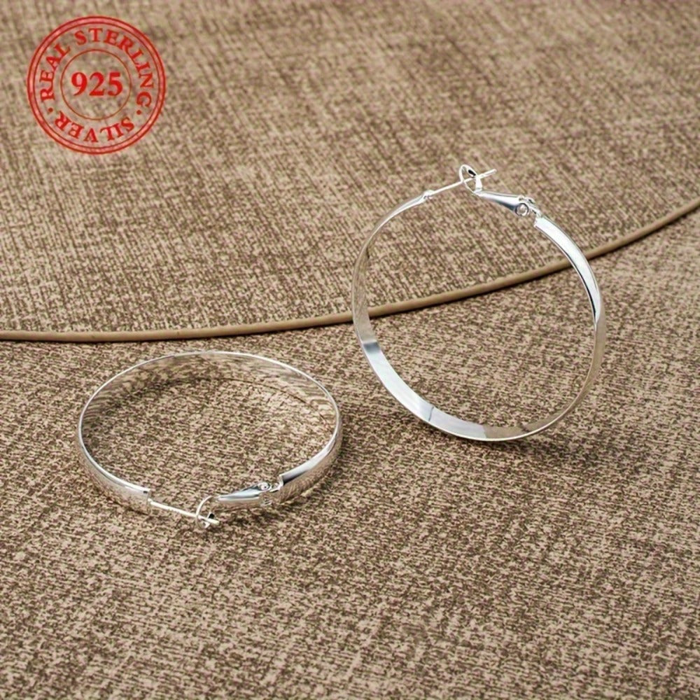 Hoop Earrings for Women - 925 Sterling Silver Large Plain Circle Geometric Statement for Elegant - product detail view 4