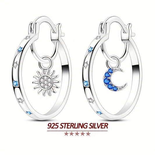 Hoop Earrings for Women - 925 Sterling Silver Sun Design Large Hypoallergenic for Unique Statement - main product view