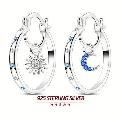 Hoop Earrings for Women - 925 Sterling Silver Sun Design Large Hypoallergenic for Unique Statement - product detail view 6