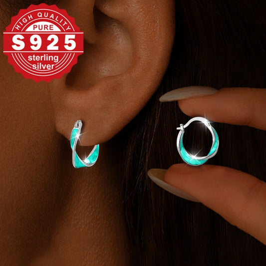 Hoop Earrings for Women - 925 Sterling Silver with Turquoise Blue Accents Elegant s Jewelry for - main product view