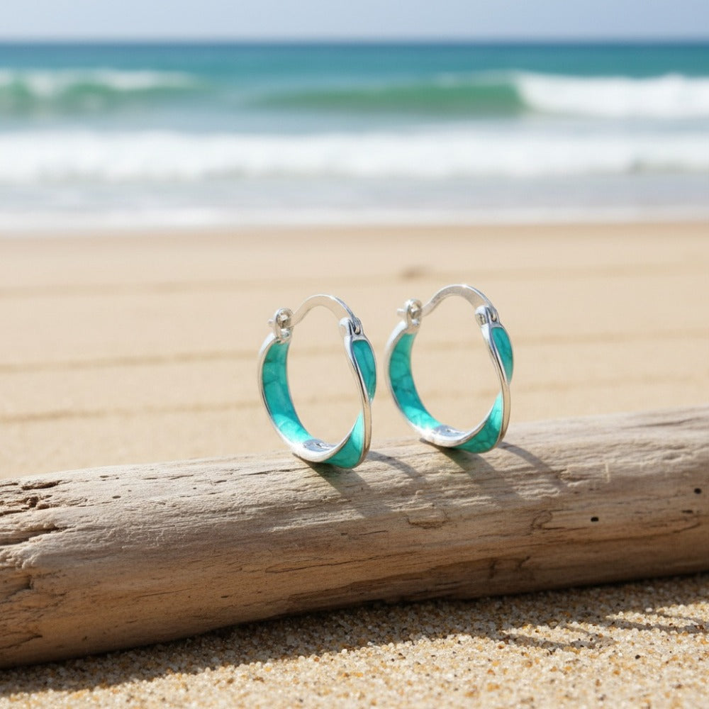 Hoop Earrings for Women - 925 Sterling Silver with Turquoise Blue Accents Elegant s Jewelry for - product detail view 7