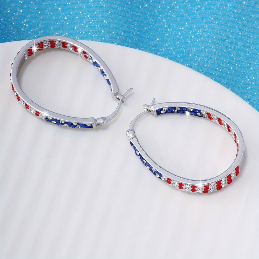 Hoop Earrings for Women - Boho Colorful Star Dot Design Blue Red White Crystal Zircon for Bohemian - product detail view 3