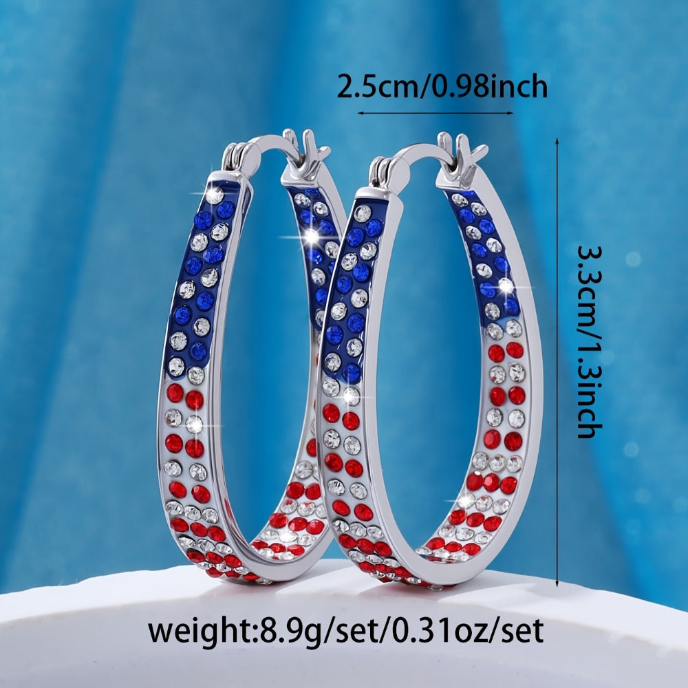 Hoop Earrings for Women - Boho Colorful Star Dot Design Blue Red White Crystal Zircon for Bohemian - product detail view 4