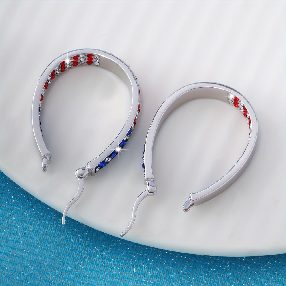 Hoop Earrings for Women - Boho Colorful Star Dot Design Blue Red White Crystal Zircon for Bohemian - product detail view 5