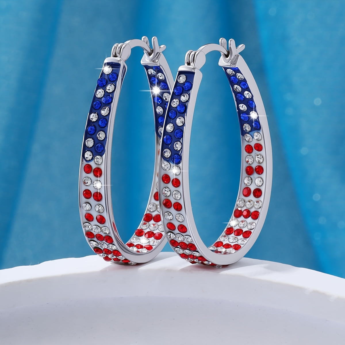 Hoop Earrings for Women - Boho Colorful Star Dot Design Blue Red White Crystal Zircon for Bohemian - product detail view 6