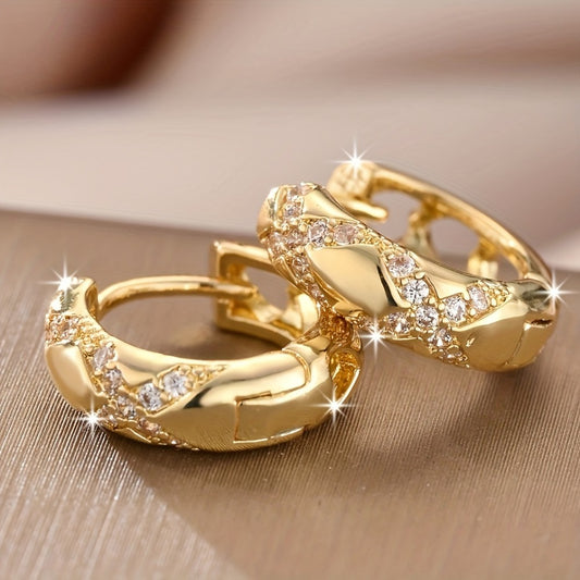 Hoop Earrings for Women - Boho CZ 18K Gold Plated Copper Synthetic Zirconia Bohemian Vintage Style - main product view