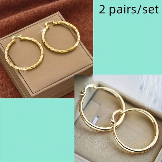 Hoop Earrings for Women - Copper Circle 2 Pairs Set - Gold Plated for , Twisted & Smooth Style - main product view