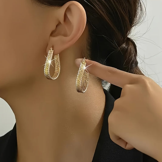 Hoop Earrings for Women - Gold for Copper Water Droplet Ripple Oval Drop Dangle - Minimalist Elegant - main product view