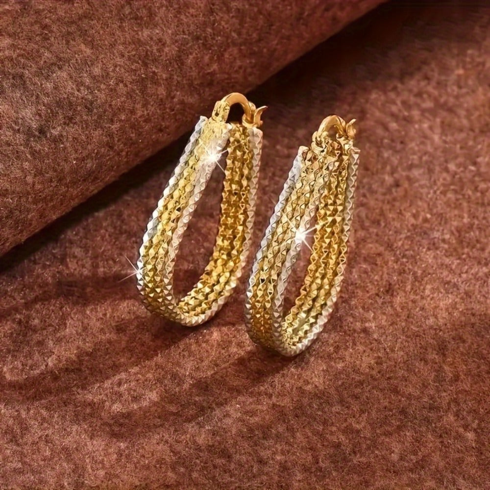 Hoop Earrings for Women - Gold for Copper Water Droplet Ripple Oval Drop Dangle - Minimalist Elegant - product detail view 5