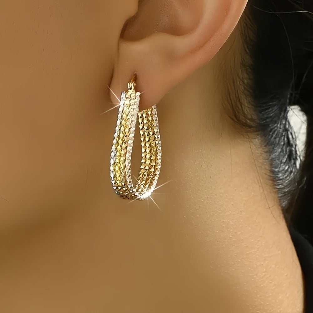Hoop Earrings for Women - Gold for Copper Water Droplet Ripple Oval Drop Dangle - Minimalist Elegant - product detail view 6