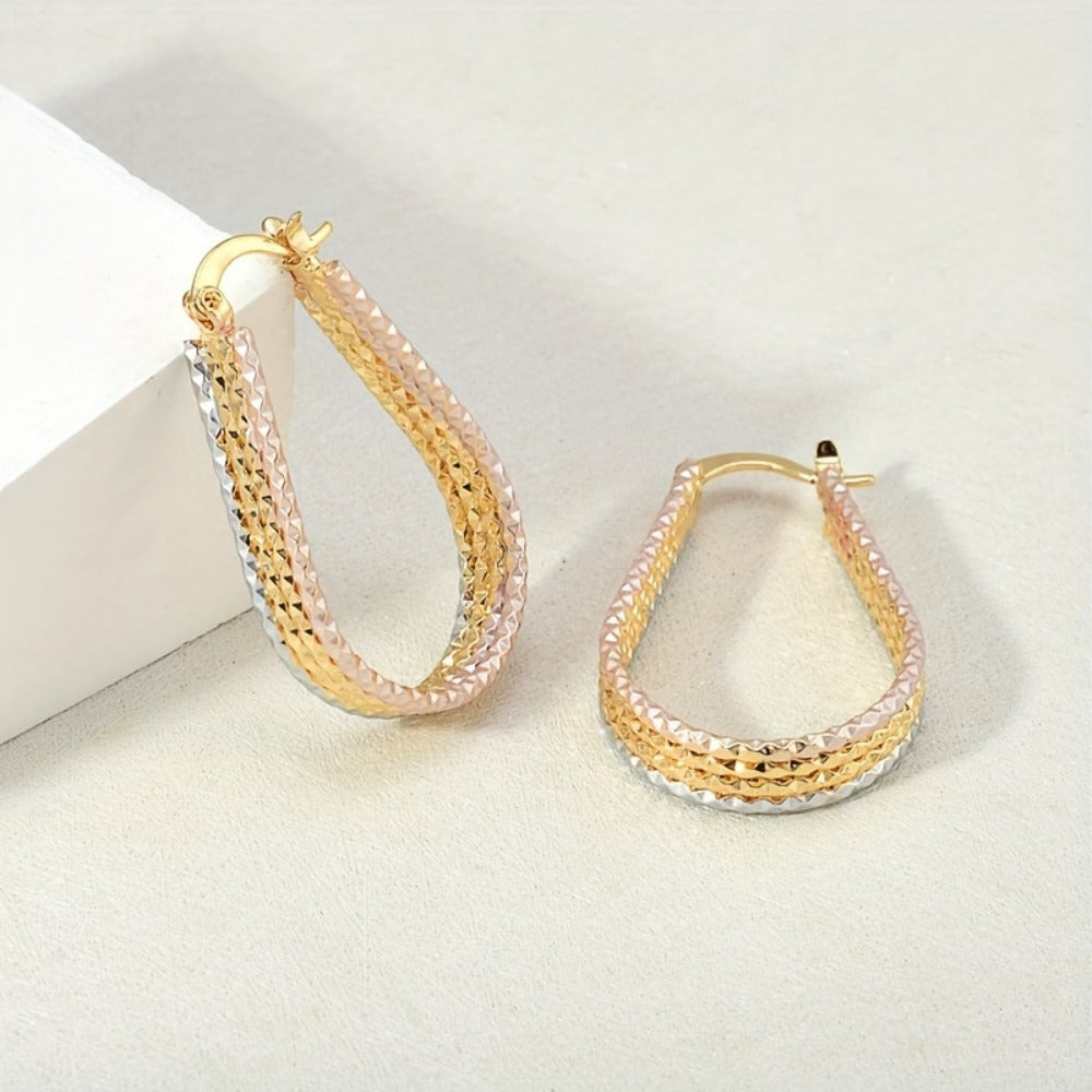 Hoop Earrings for Women - Gold for Copper Water Droplet Ripple Oval Drop Dangle - Minimalist Elegant - product detail view 8