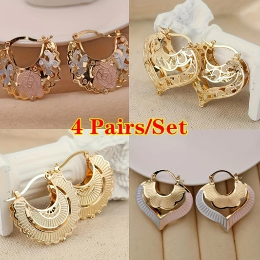 Hoop Earrings for Women - Gold Heart Set 4 Pairs for - Gold-Plated Hollow Heart Shaped , Elegant - main product view