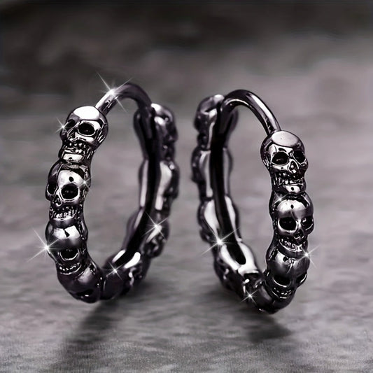 Hoop Earrings for Women - Gothic Skull Anti-Allergy Unisex Circular , Black, Bold Statement Jewelry - main product view