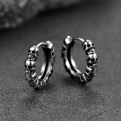 Hoop Earrings for Women - Gothic Skull Anti-Allergy Unisex Circular , Black, Bold Statement Jewelry - product detail view 2
