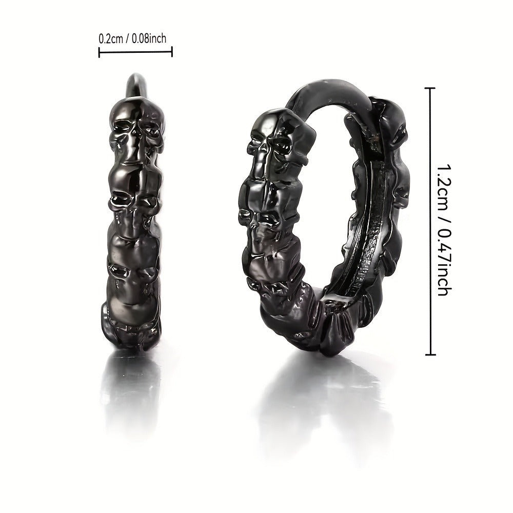 Hoop Earrings for Women - Gothic Skull Anti-Allergy Unisex Circular , Black, Bold Statement Jewelry - product detail view 6