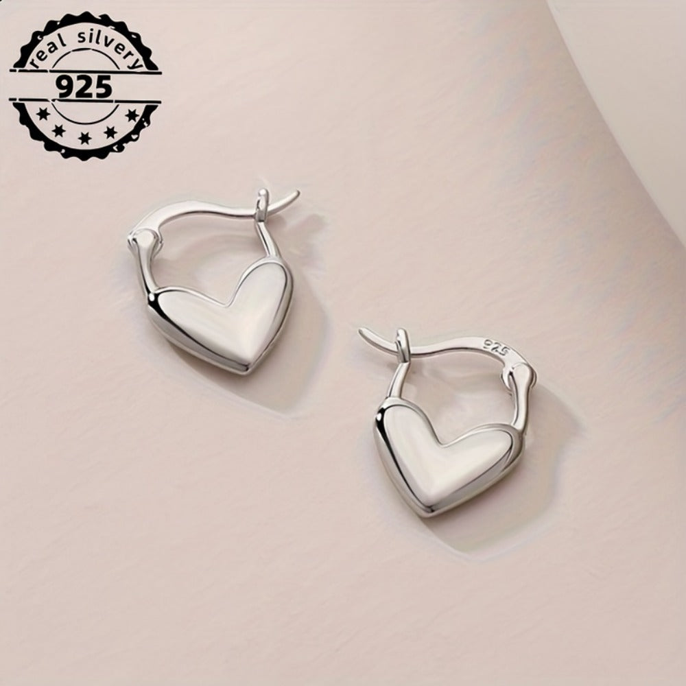 Hoop Earrings for Women - Heart 925 Sterling Silver Boho Retro Style Hypoallergenic Love Jewelry - main product view