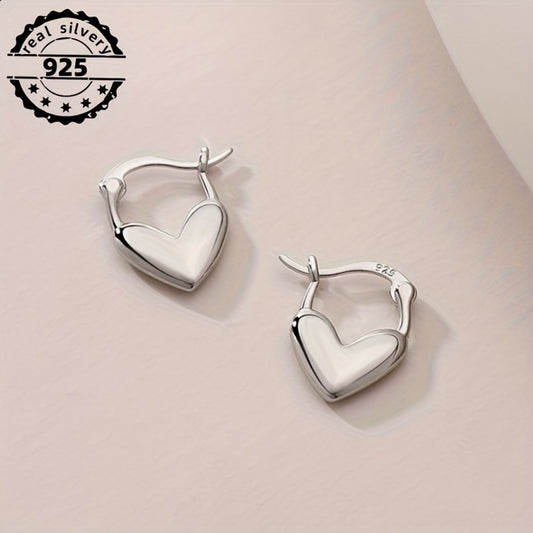 Hoop Earrings for Women - Heart 925 Sterling Silver Boho Retro Style Hypoallergenic Love Jewelry - main product view