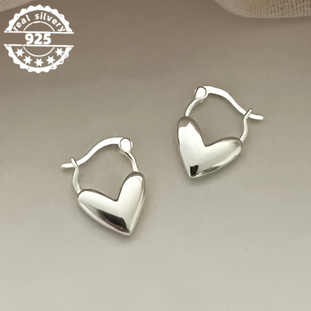 Hoop Earrings for Women - Heart 925 Sterling Silver Boho Retro Style Hypoallergenic Love Jewelry - product detail view 2