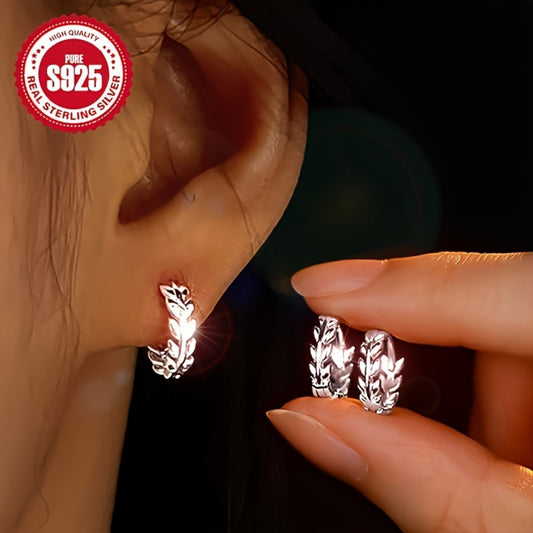 Hoop Earrings for Women - Leaf 925 Sterling Silver 2 Pairs for Hypoallergenic Autumn Winter - main product view