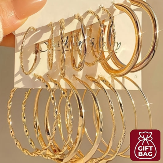 Hoop Earrings for Women - Metal Twist Set 16Pcs - Hypoallergenic Gold Huggie for , Minimalist - main product view