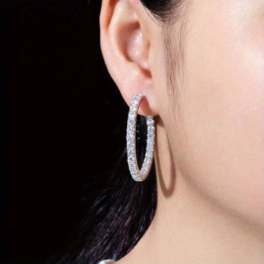 Hoop Earrings for Women - Moissanite 925 Sterling Silver for - Elegant Diamond-Like CZ , 2.2g - main product view
