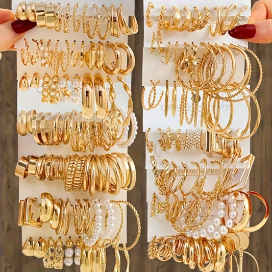 Hoop Earrings for Women - Set 18 Pairs Imitation Pearl, Heart, Twisted & Geometric Mixed Styles for - main product view