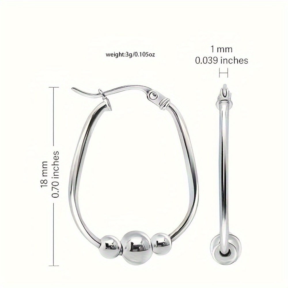 Hoop Earrings for Women - Sterling Silver Bead for - S925 Three-Bead Ring Drop 18mm, Elegant Pendant - product detail view 5