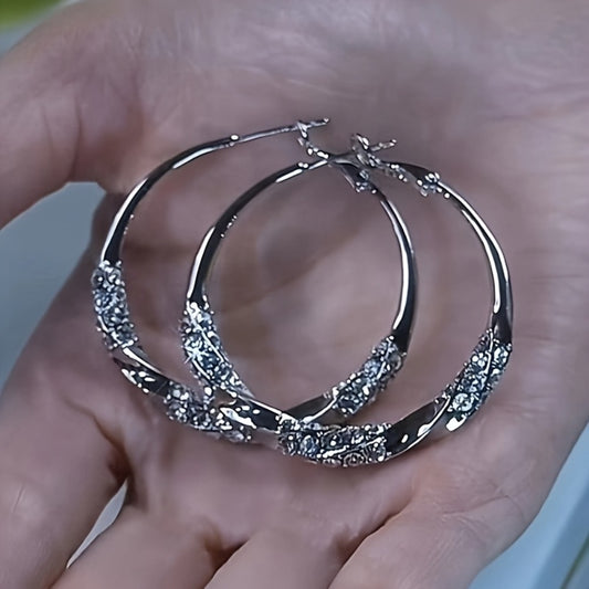 Hoop Earrings for Women - Sterling Silver for - S925 Oversized Round Minimalist Design, Vintage - main product view