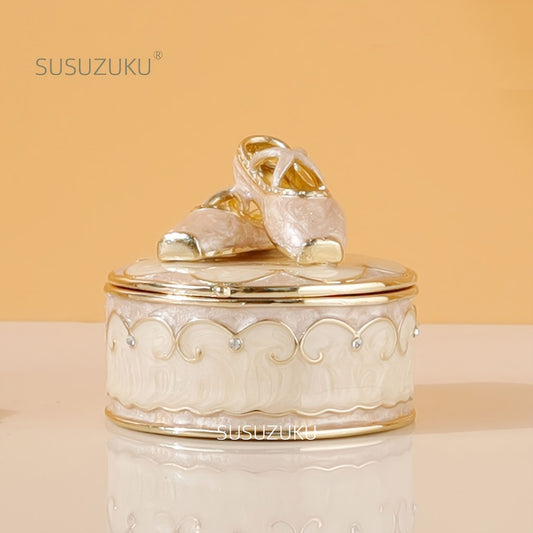 Jewelry Box - Ballet Shoes Trinket Vintage Enamel Metal Ring Holder Round Magnetic - main product view