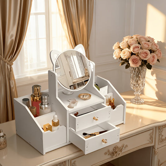 Jewelry Box - with Cat Ear Mirror Large Dressing Table Organizer for Bedroom Home - main product view