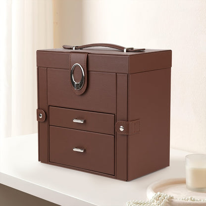 Jewelry Box - Leather with Mirror 3 Layers 2 Drawers Portable Travel Case for Necklaces - product detail view 5