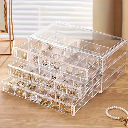 Jewelry Box - Storage 3 Layer 72 Grid Large Capacity Ring Earring Necklace Organizer - product detail view 11