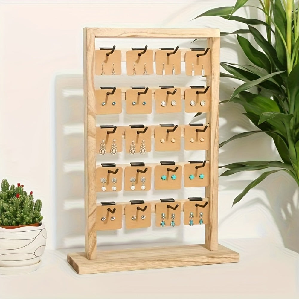 Jewelry Display Stand - 4 Tier Organizer 24 Hooks Wooden Desktop Earring Necklace Bracelet Watch - product detail view 3