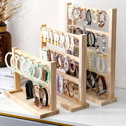 Jewelry Display Stand - 4 Tier Organizer 24 Hooks Wooden Desktop Earring Necklace Bracelet Watch - product detail view 11