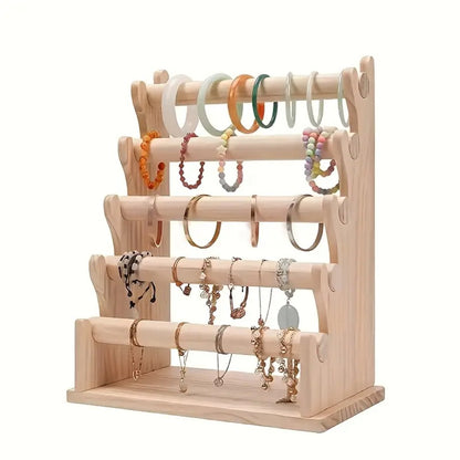 Jewelry Display Stand - Holder Wood 5-Tier Removable Tabletop Rack for Bracelets, Necklaces & - product detail view 7