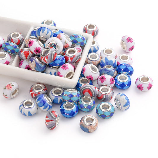 Jewelry Making Beads - Acrylic Flower 100pcs 14mm Colorful Printed Flat Round Large Hole for - main product view