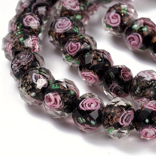 Jewelry Making Beads - Lampwork Glass 60pcs 10mm Handmade Golden Sand Inner Flower Faceted - main product view