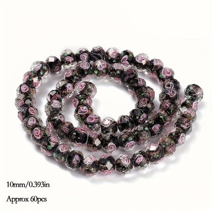 Jewelry Making Beads - Lampwork Glass 60pcs 10mm Handmade Golden Sand Inner Flower Faceted - product detail view 3