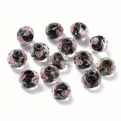 Jewelry Making Beads - Lampwork Glass 60pcs 10mm Handmade Golden Sand Inner Flower Faceted - product detail view 6