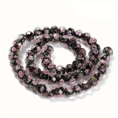 Jewelry Making Beads - Lampwork Glass 60pcs 10mm Handmade Golden Sand Inner Flower Faceted - product detail view 10