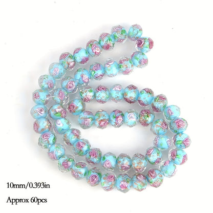 Jewelry Making Beads - Lampwork Glass 60pcs 10mm Handmade Golden Sand Inner Flower Faceted - product detail view 12