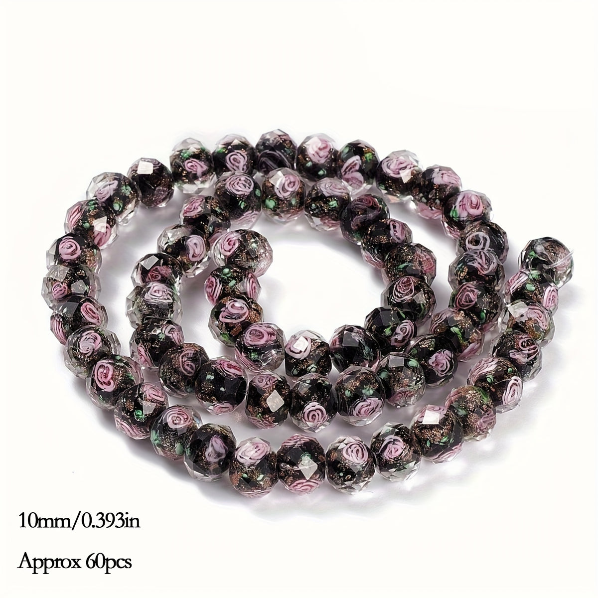 Jewelry Making Beads - Lampwork Glass 60pcs 10mm Handmade Golden Sand Inner Flower Faceted - product detail view 16