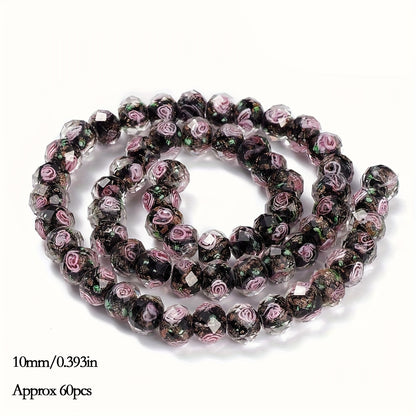 Jewelry Making Beads - Lampwork Glass 60pcs 10mm Handmade Golden Sand Inner Flower Faceted - product detail view 16