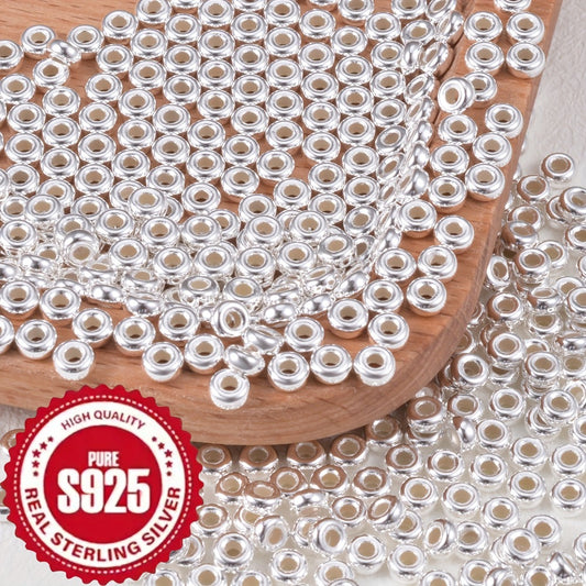 Jewelry Making Beads - S925 Sterling Silver Wheel Spacer 50pcs 3.5mm & 4.5mm Loose Rondelle for - main product view